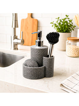 Voncasa - Grey Polyresin Soap Dispenser with Scrubber & Brush