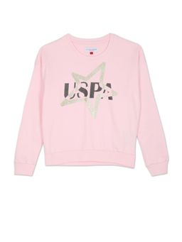 U.S. POLO ASSN. - Girls Light Pink Typography Print Cotton Sweatshirt