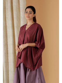 Tjori - Mulmul Cotton Solid Red Kaftan Style Top