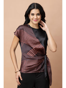 PURYS - Half and Half Side Tie-Up Satin Pink Top