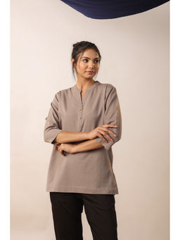 Jisora - Womens Grey Solid Cotton Tops