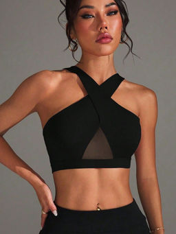 MISS MOSA BY AKANKSHA - Adele Halter Neck Crop Padded Top Black