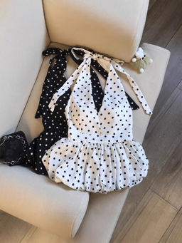 MISS MOSA BY AKANKSHA - Amelia Halter Neck Polka Top Black