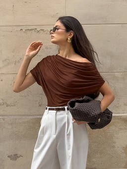 MISS MOSA BY AKANKSHA - Chloe One Shoulder Summer Top Brown