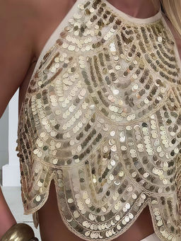 MISS MOSA BY AKANKSHA - Camille Halter Neck Sequin Gold Top