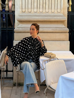 MISS MOSA BY AKANKSHA - Cyrilla Polka Dots Oversized Top Black