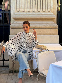 MISS MOSA BY AKANKSHA - Cyrilla Polka Dots White Oversized Top