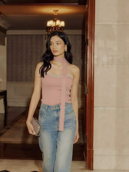 MISS MOSA BY AKANKSHA - Hazel Padded Top With Scarf Pink