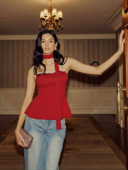 MISS MOSA BY AKANKSHA - Hazel Padded Top With Scarf Red