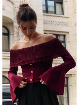 MISS MOSA BY AKANKSHA - Maelie Off Shoulder Knit Maroon Top