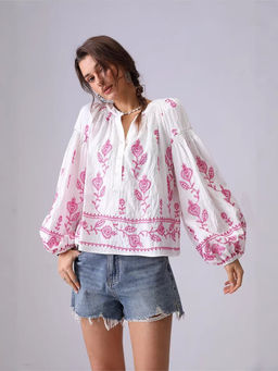 MISS MOSA BY AKANKSHA - Mirella Embroidered Summer Top White