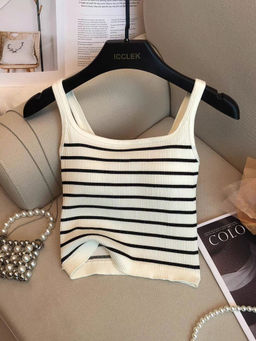 MISS MOSA BY AKANKSHA - Marisa Striped Padded Top Off White