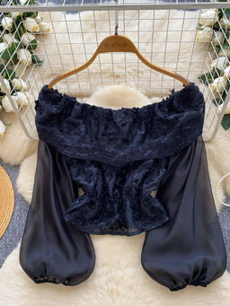 MISS MOSA BY AKANKSHA - Odessa Off Shoulder Navy Blue Top