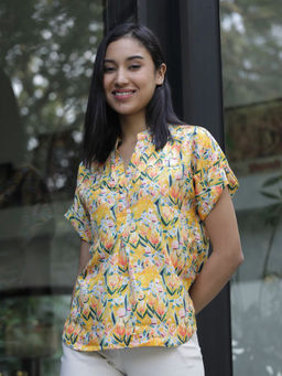 RAREISM - Floral Mustard Yellow Women Top