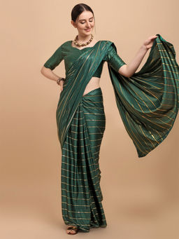 Amrutam Fab - Womens Malai Silk Green Saree With Embellished Unstitched Blouse Piece