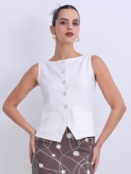 Jaey - Women White Waist Coat with Lining Top
