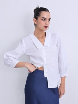 Jaey - Women White Cotton Balloon Sleeve Shirt