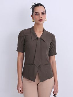 Jaey - Women Olive Detachable Tie Business Top
