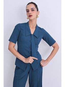 Jaey - Women Blue Detachable Tie Business Top