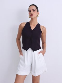 Jaey - Women Purple Plum V Neck Waistcoat Top