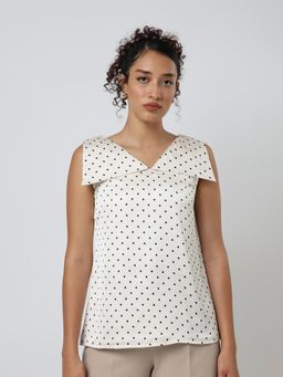 Jaey - Women Off White Satin Polka Dot Collar Top