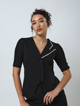 Jaey - Women Black Seoul Aura Waistcoat Shirt