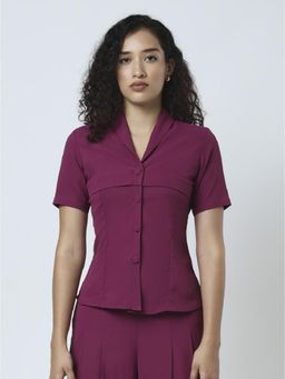 Jaey - Women Purple Plum Shawl Collar Urban Top