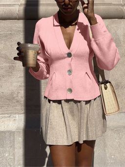 Outzidr - Pink Bell Sleeve Front Buttoned Cardigan