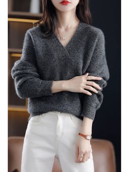 Outzidr - Charcoal Full Sleeve V Neck Sweater