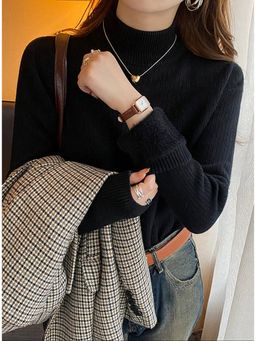 Outzidr - Black Full Sleeve High Neck Fitted Sweater