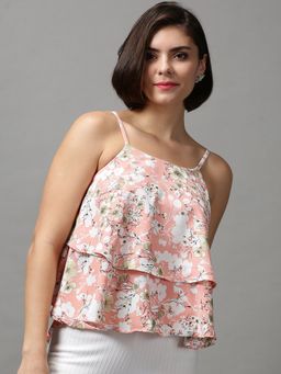 SHOWOFF - Women's Shoulder Straps Floral Peach Styled Back Top