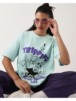 Bewakoof - Official Disney Women's Green Bad Girls have more Fun Graphic Printed Oversized T-shirt