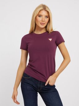 Guess - Women Purple Solid Round Neck Short Sleeves T-Shirt