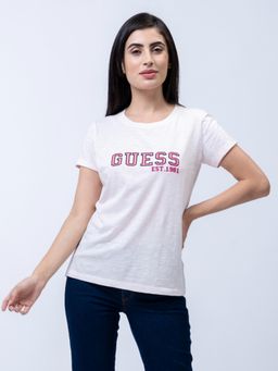 Guess - Women Pink Round Neck Short Sleeves T-Shirt