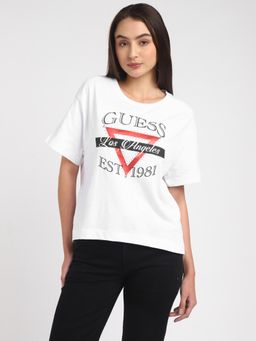Guess - Women White Round Neck Short Sleeves T-Shirt
