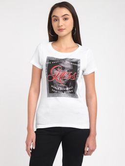 Guess - Women White Round Neck Short Sleeves T-Shirt