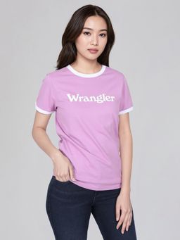 Wrangler - Women Logo Purple Round Neck Slim Fit T-Shirt
