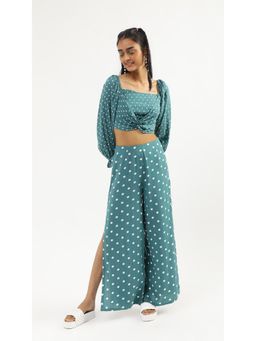 Virgio - Green Polka Dots Crop Top and Palazzo Co Ord (Set of 2)