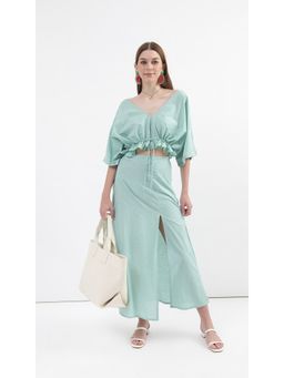 Virgio - Green Side Slit Skirt Co Ord (Set of 2)