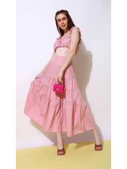 Virgio - Brown Pink Ruched Skirt Co Ord (Set of 2) (M)