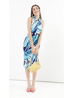 Virgio - Blue Collared Bodycon Midi Dress