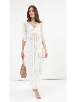 Virgio - White Lace Style Maxi Dress (M)
