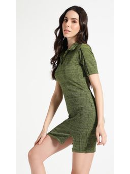 Virgio - Checkered Lime Yellow Side Slit Sheath Mini Dress