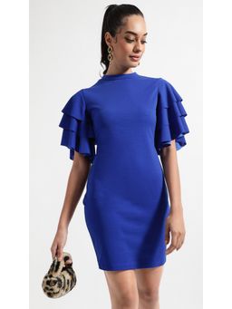 Virgio - Navy Blue Flutter Sleeve Bodycon Mini Dress