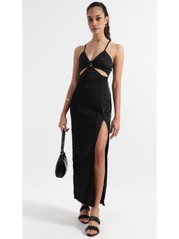 Virgio - Black Side Slit Bustier Maxi Dress