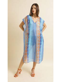 Virgio - Blue Multi Colour Kaftan Midi Dress