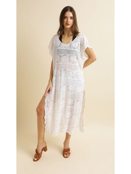 Virgio - White Side Slit Coverup Midi Dress