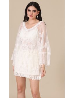 Virgio - White Lace Mini Dress with Flared Sleeves