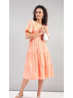 Virgio - Orange Breezy Backless Tiered Midi Dress