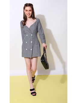Virgio - Black and White Checkered Blazer Mini Dress